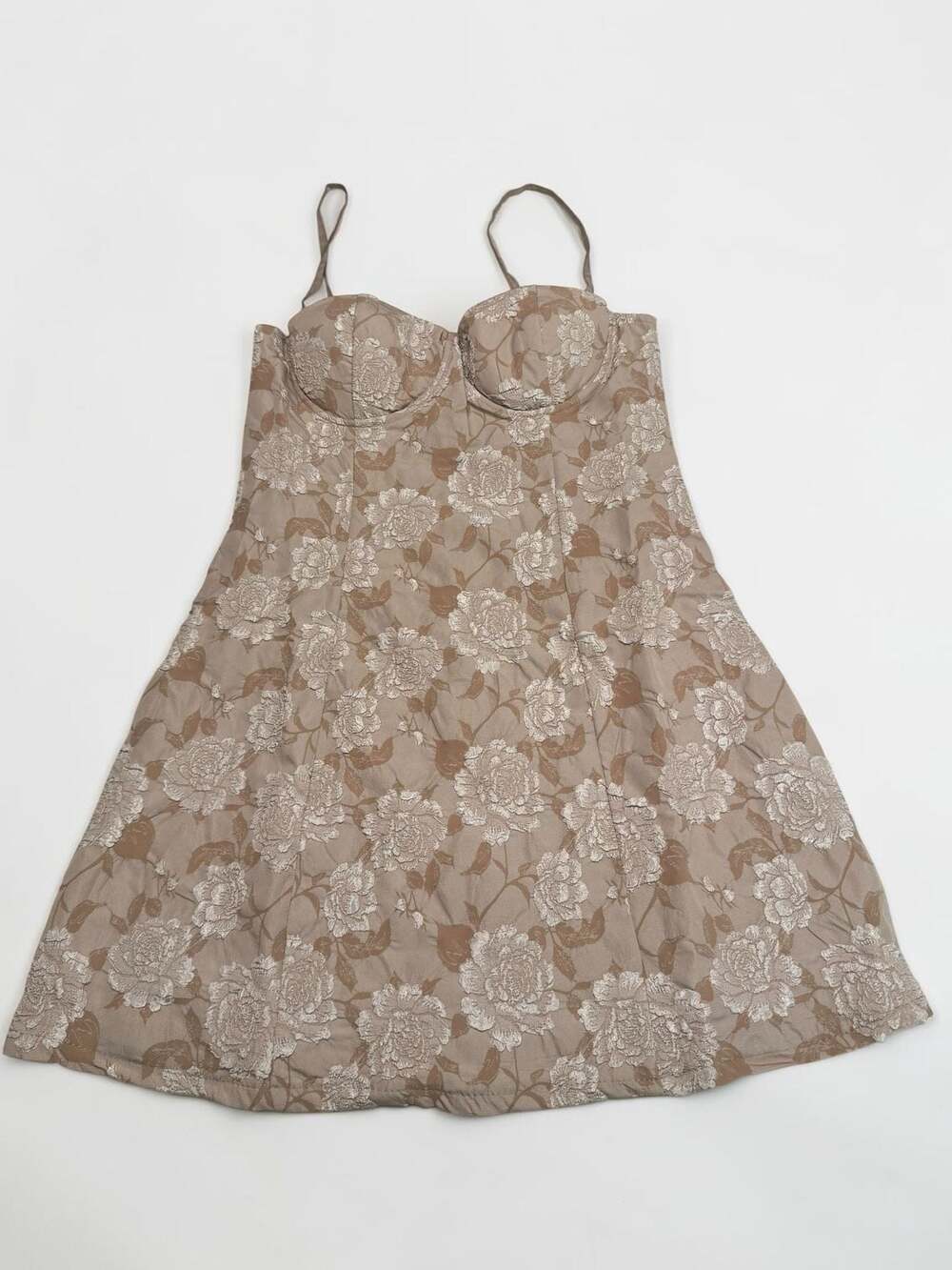 Windsor Taupe Floral Jacquard Bustier Mini Dress, Size S